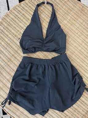 LA DESIGNS DANCE Black Halter Crop Top and Matching Shorts Set